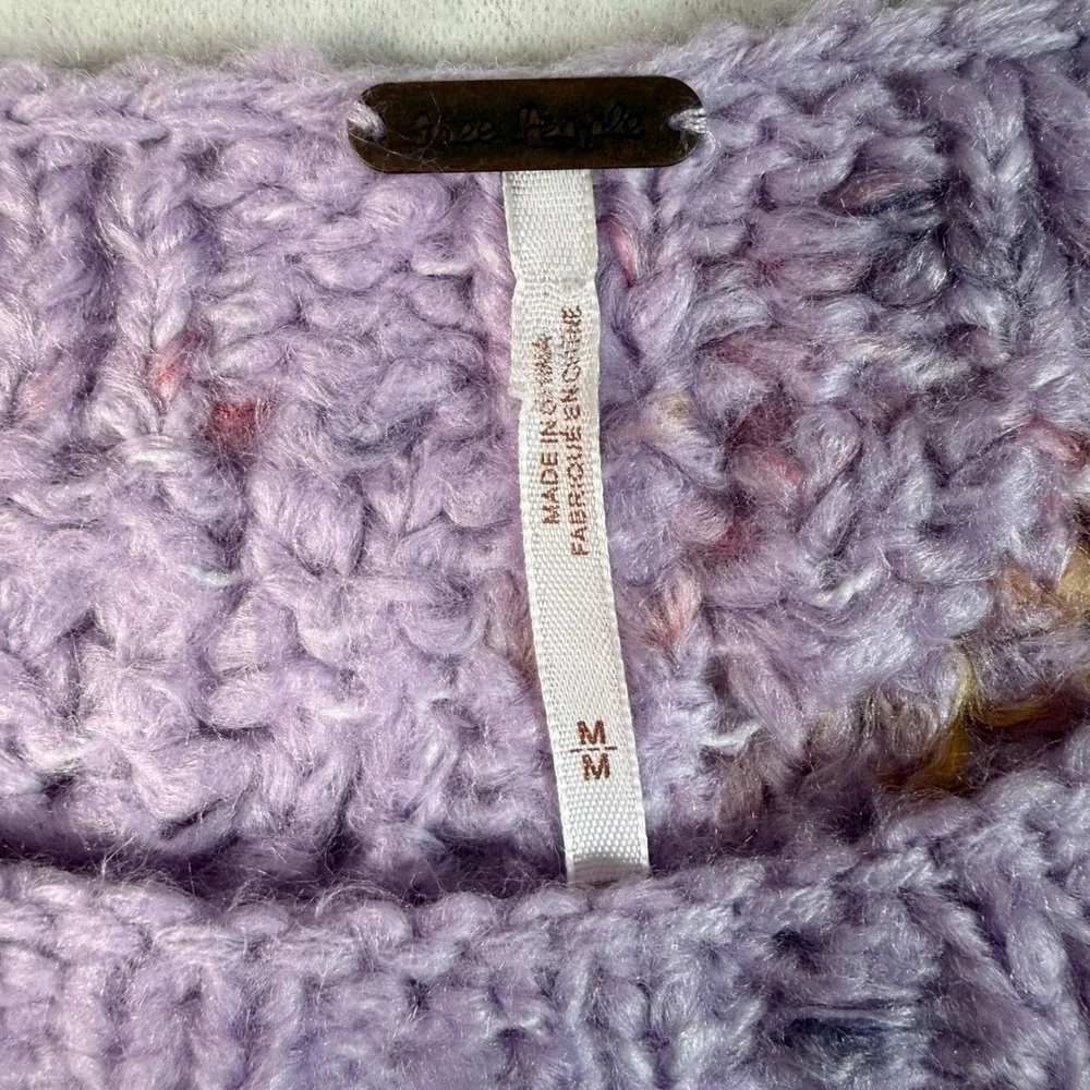 Free People Cropped Sweater Womens M Purple Confetti Chunky Knit Boho Fairycore‎